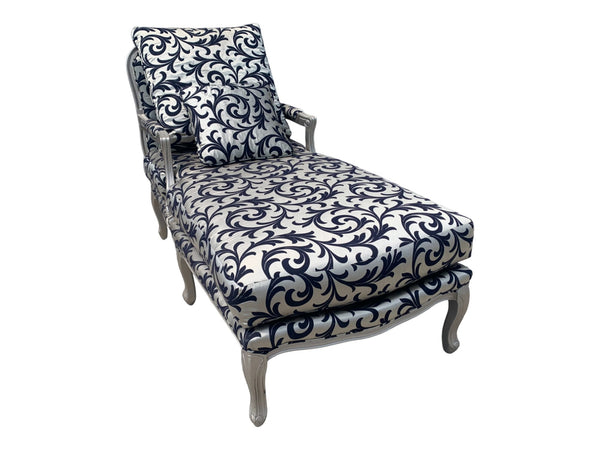 High End French Chaise Lounge Silver and blue