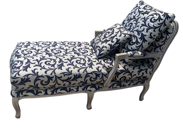 High End French Chaise Lounge Silver and blue