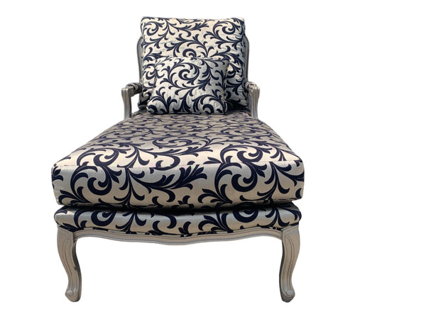 High End French Chaise Lounge Silver and blue