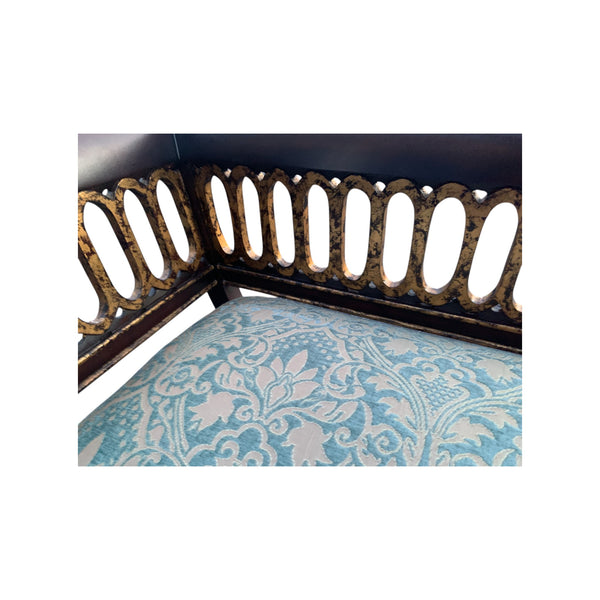 Maitland Smith Style Scrolled Brown & Gold Regency Settee Bench