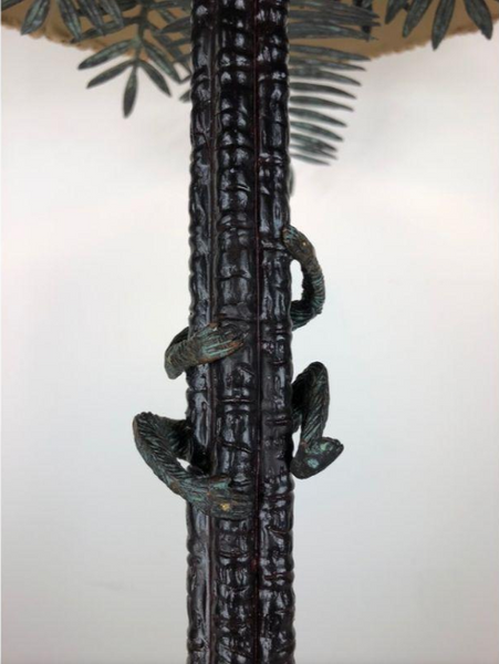 Vintage Maitland Smith Monkeys climbing Palm Tree Bronze Table Lamp Rare