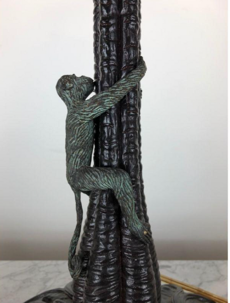 Vintage Maitland Smith Monkeys climbing Palm Tree Bronze Table Lamp Rare