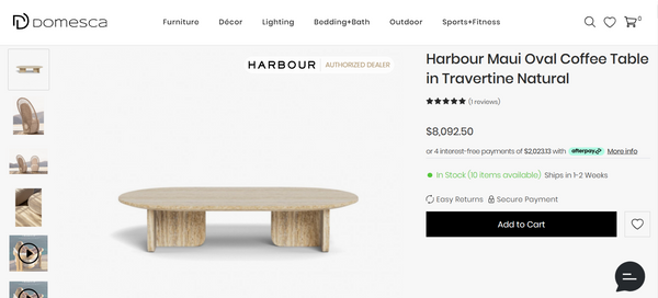 Harbour Maui Oval Coffee Table in Travertine Natural MSRP 8,092.50