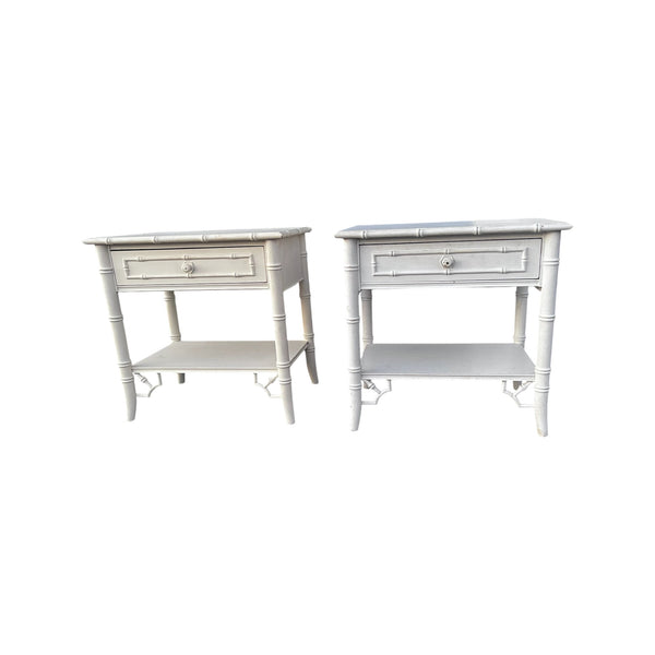 Pair of Thomasville Allegro Fretwork Faux Bamboo Nightstands