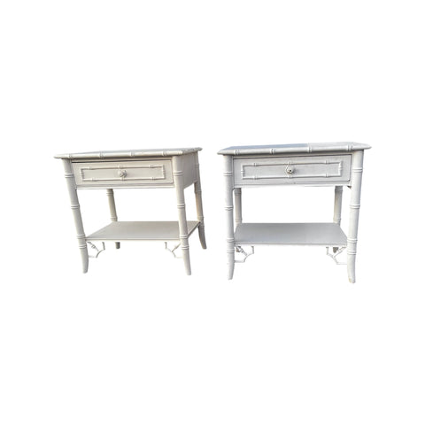 Pair of Thomasville Allegro Fretwork Faux Bamboo Nightstands