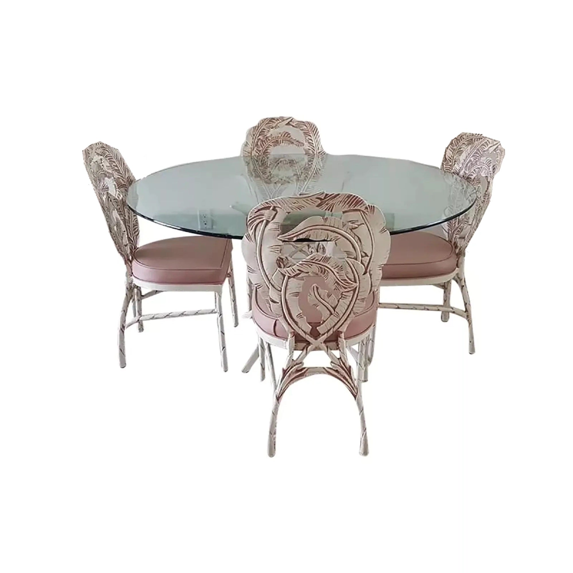 Banana Leaf Back Design Cast Iron Dining Set 4 chairs