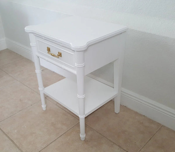 Henry Link Faux bamboo vintage pair of nightstands Hollywood Regency Bali Hai White