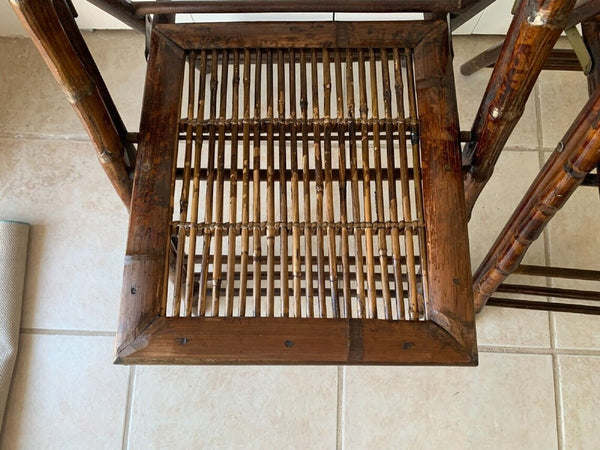 Tortoise shell burnt bamboo folding chairs vintage