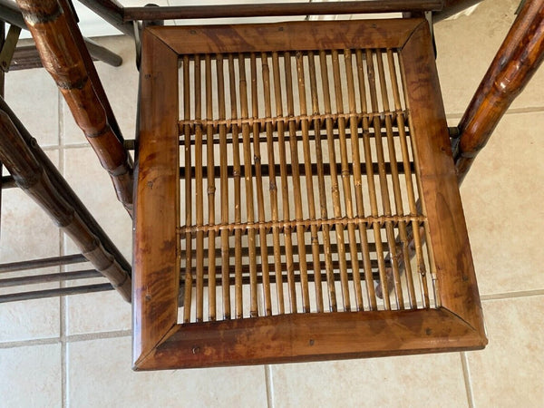 Tortoise shell burnt bamboo folding chairs vintage