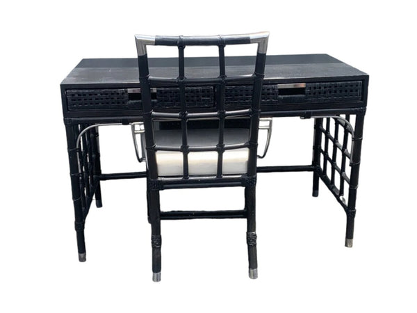 Black Washed Bamboo desk and chair with metal accents