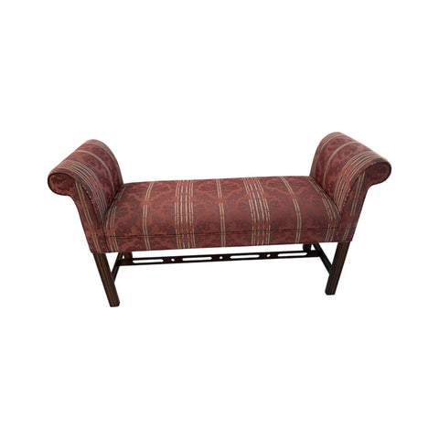 Vintage Ethan Allen Chippendale Style Rolled Arm Bench, Window Seat, bed bench