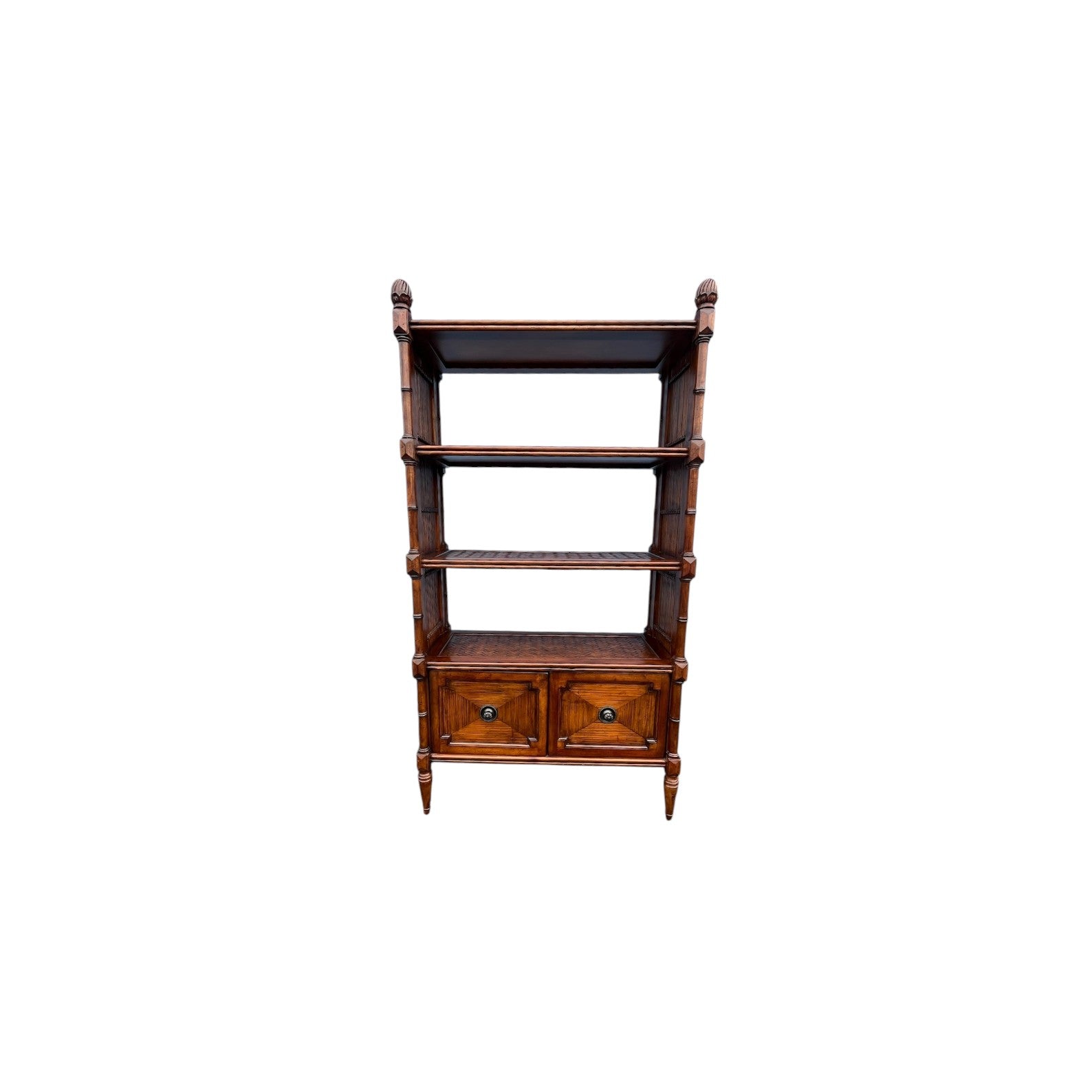 Tommy Bahama Rattan Bookcase Etagere with metal file holders