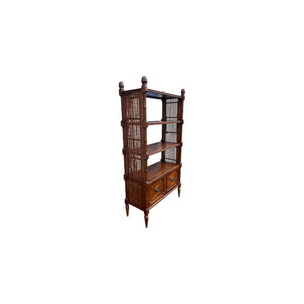 Tommy Bahama Rattan Bookcase Etagere with metal file holders