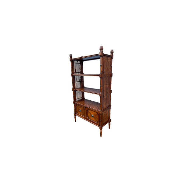 Tommy Bahama Rattan Bookcase Etagere with metal file holders