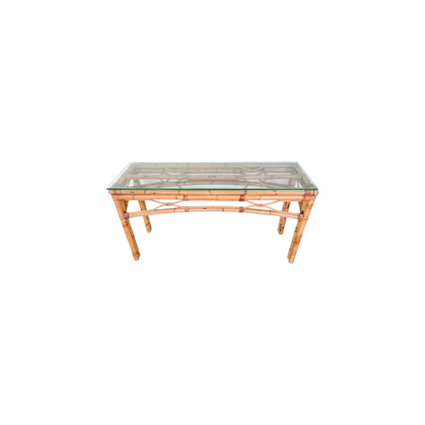 Rattan Burnt Bamboo Console Sofa Rattan Table Vintage Hollywood Regency Palm Beach