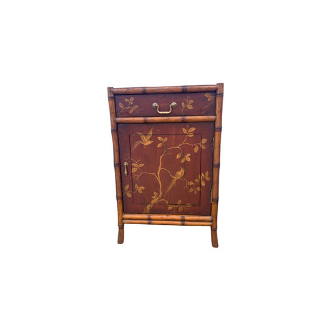 Vintage Chinese Painted Lacquer Bamboo Cabinet