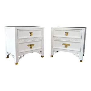 Dixie Shangri-La Nightstands Chinoserie Fretwork A Pair