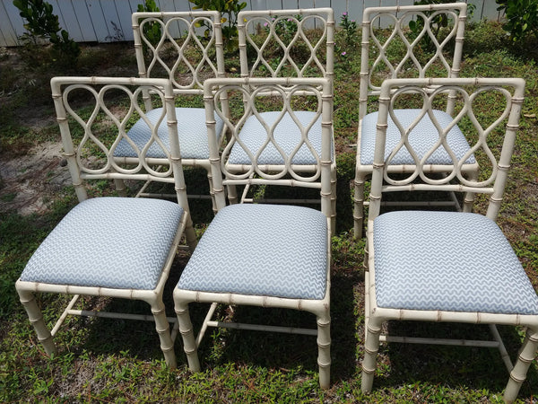 Theodore Alexander Claydon Cream Trellis Faux Bamboo Dining Chairs lot of 6