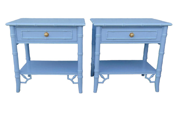 Thomasville Allegro Fretwork Faux Bamboo Nightstands a Pair
