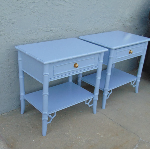 Thomasville Allegro Fretwork Faux Bamboo Nightstands a Pair