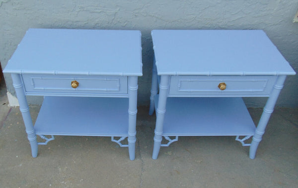 Thomasville Allegro Fretwork Faux Bamboo Nightstands a Pair