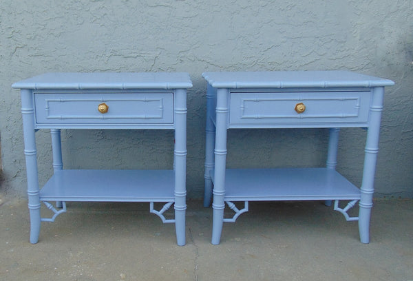 Thomasville Allegro Fretwork Faux Bamboo Nightstands a Pair