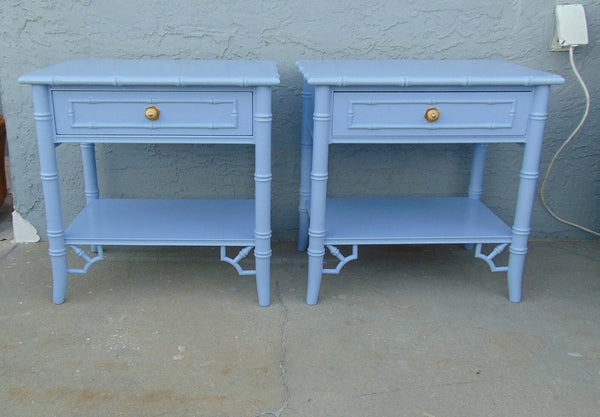 Thomasville Allegro Fretwork Faux Bamboo Nightstands a Pair