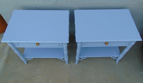 Thomasville Allegro Fretwork Faux Bamboo Nightstands a Pair