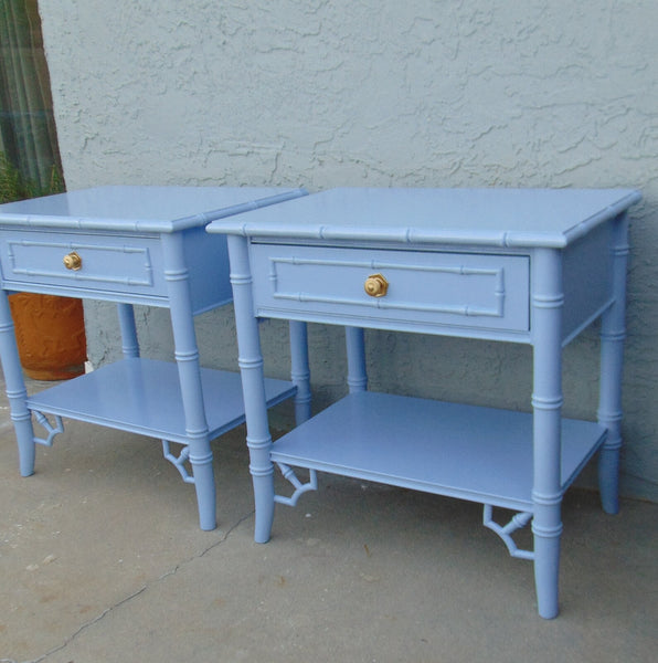 Thomasville Allegro Fretwork Faux Bamboo Nightstands a Pair