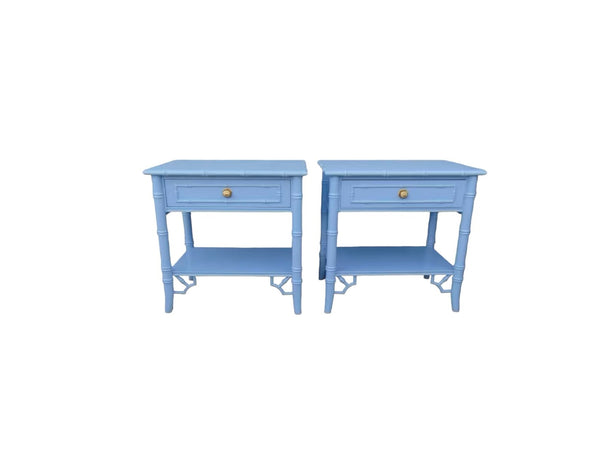 Thomasville Allegro Fretwork Faux Bamboo Nightstands a Pair