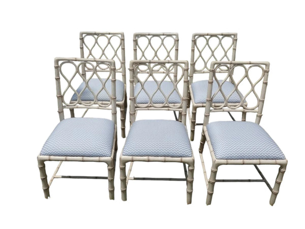 Theodore Alexander Claydon Cream Trellis Faux Bamboo Dining Chairs lot of 6