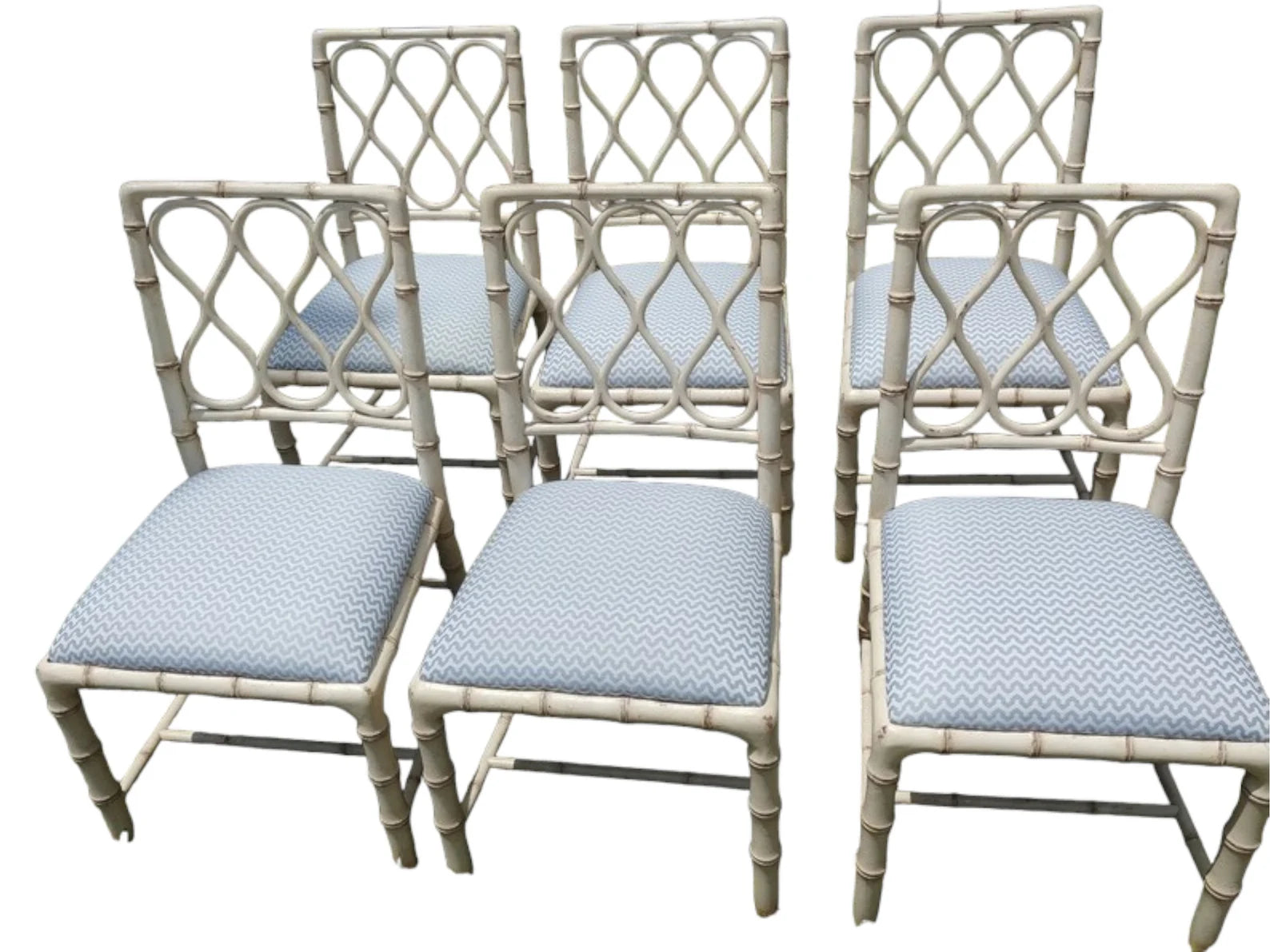 Theodore Alexander Claydon Cream Trellis Faux Bamboo Dining Chairs lot of 6