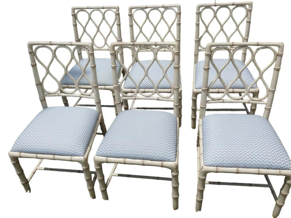 Theodore Alexander Claydon Cream Trellis Faux Bamboo Dining Chairs lot of 6