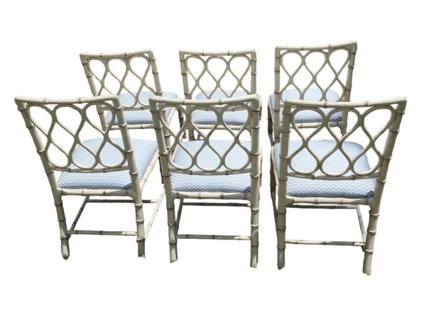 Theodore Alexander Claydon Cream Trellis Faux Bamboo Dining Chairs lot of 6