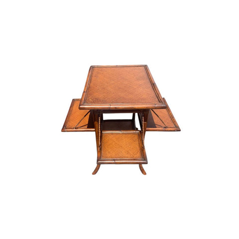 British Colonial English Bamboo Tea Table With Folding Sides