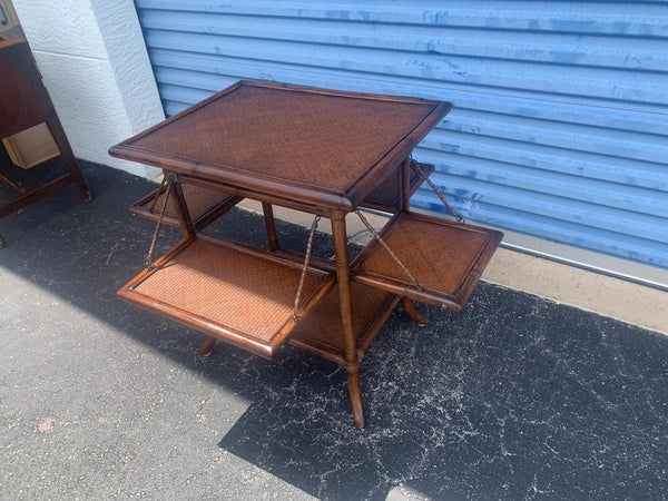 British Colonial English Bamboo Tea Table With Folding Sides