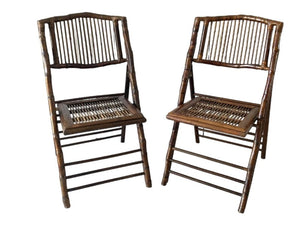 Tortoise shell burnt bamboo folding chairs vintage