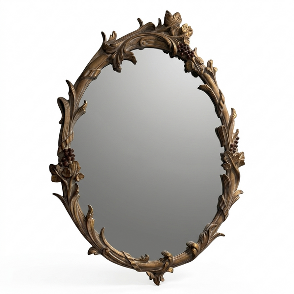 Art Deco Hollywood Regency Oval Ornate Gilt Wall Mirror