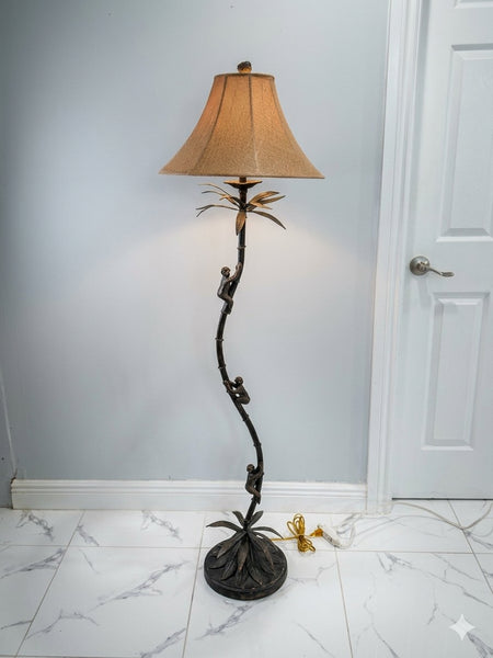 Vintage Slim Floor Tall Palm Tree Monkeys Climbing Maitland Smith Style