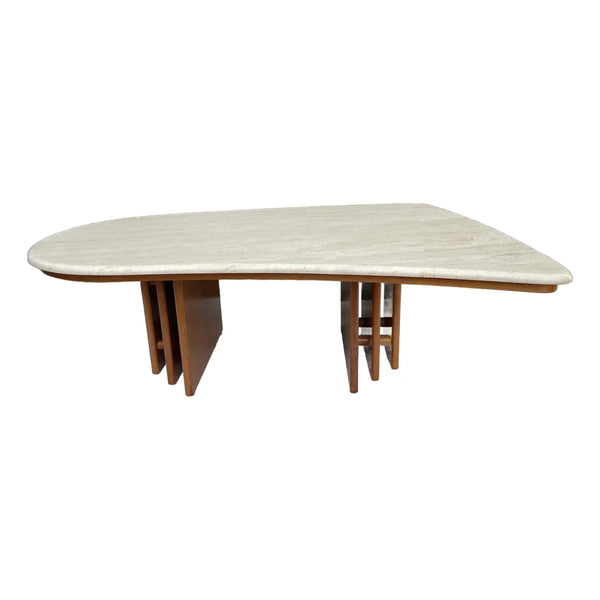 Mid-Century Danish Modern Teak & Travertine Coffee by Marmorhuset