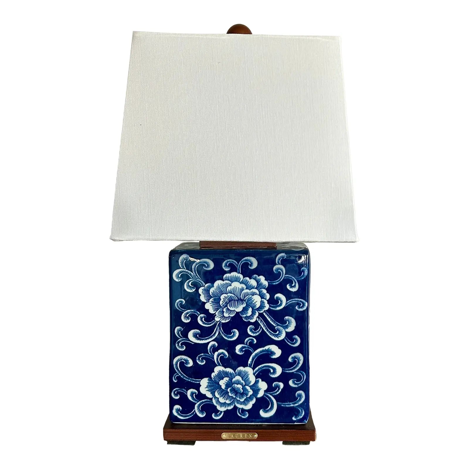 Ralph Lauren Porcelain Asian Chinoiserie Floral Blue & White Table Lamp + Shade