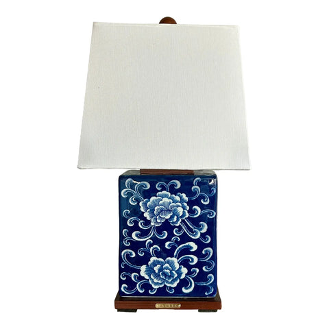 Ralph Lauren Porcelain Asian Chinoiserie Floral Blue & White Table Lamp + Shade