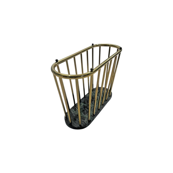 Vintage Oval Green Marble and Brass Spindle Magazine Rack / book holder