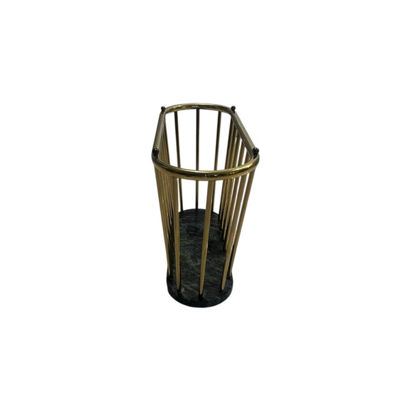 Vintage Oval Green Marble and Brass Spindle Magazine Rack / book holder