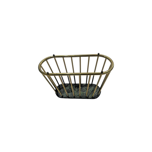 Vintage Oval Green Marble and Brass Spindle Magazine Rack / book holder