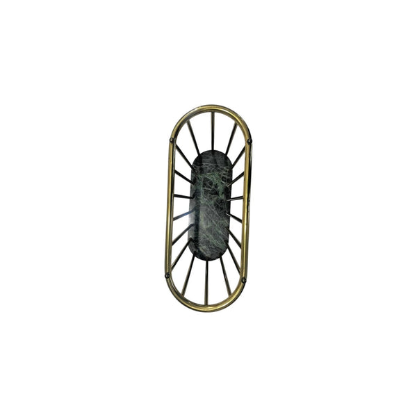Vintage Oval Green Marble and Brass Spindle Magazine Rack / book holder
