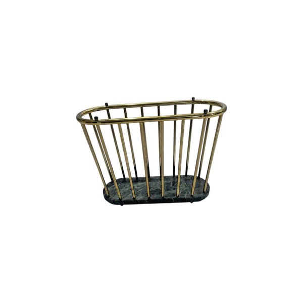 Vintage Oval Green Marble and Brass Spindle Magazine Rack / book holder