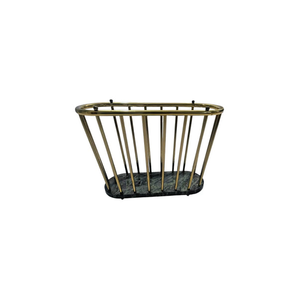Vintage Oval Green Marble and Brass Spindle Magazine Rack / book holder