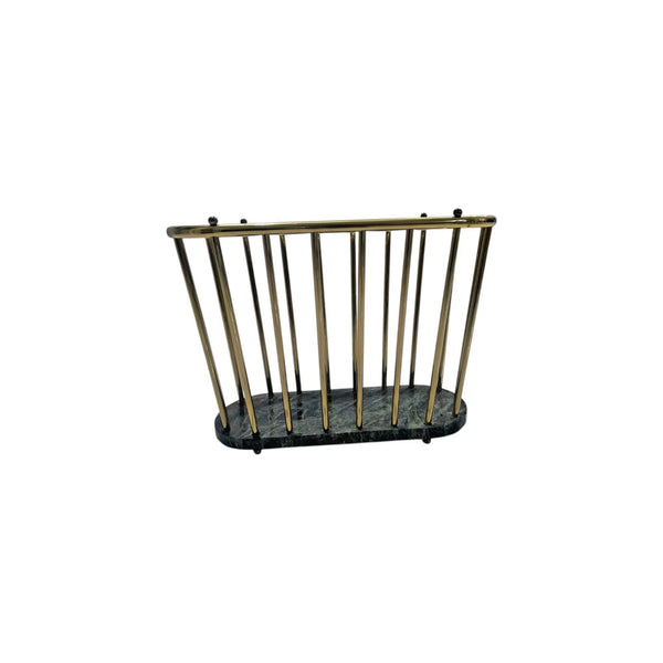 Vintage Oval Green Marble and Brass Spindle Magazine Rack / book holder