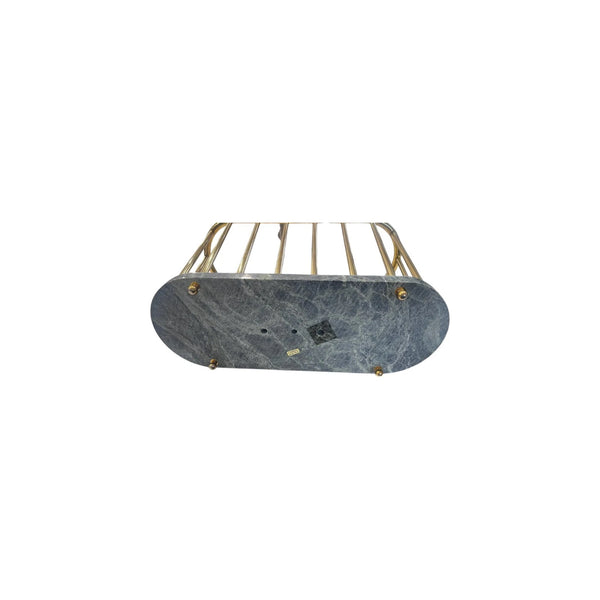 Vintage Oval Green Marble and Brass Spindle Magazine Rack / book holder